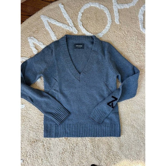 Zadig & Voltaire Sourca Cashmere V-Neck sweater NWT S Denim color - Picture 9 of 13